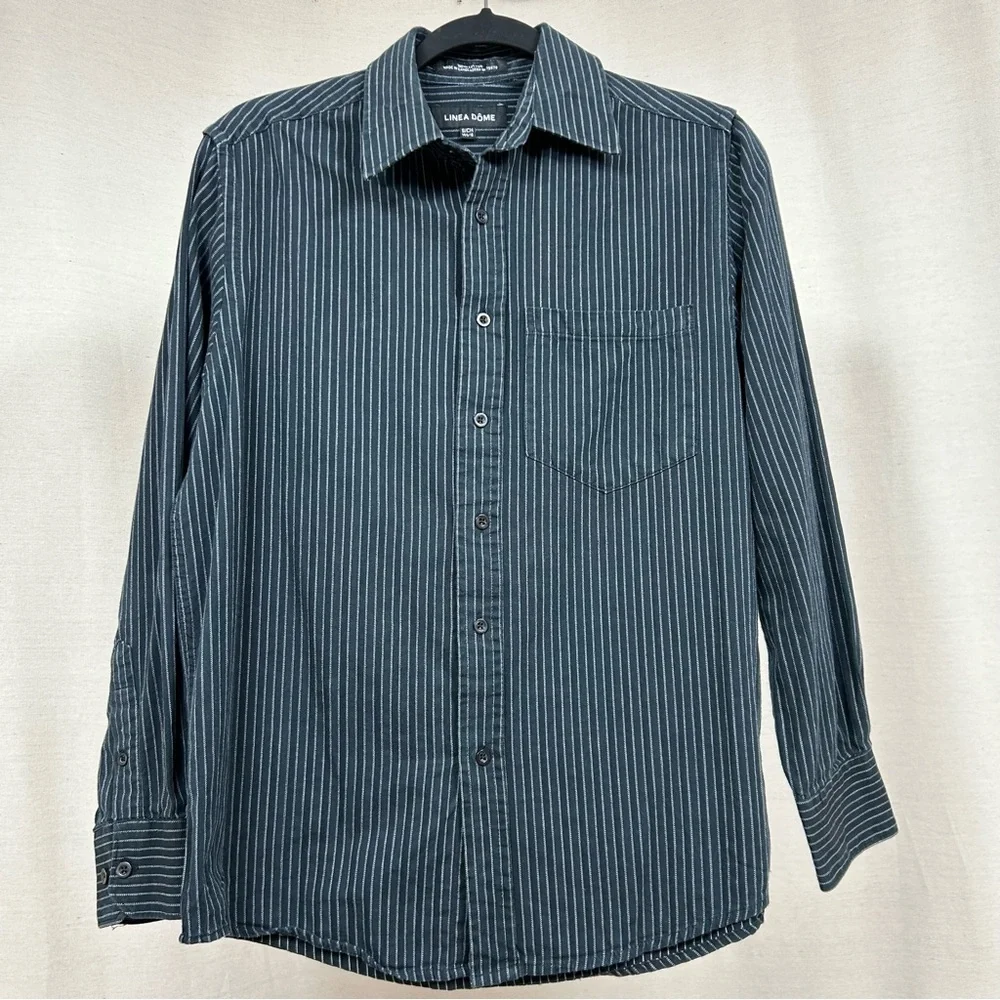 Linea Dome Black Casual Button Down Shirt with Classic Collar